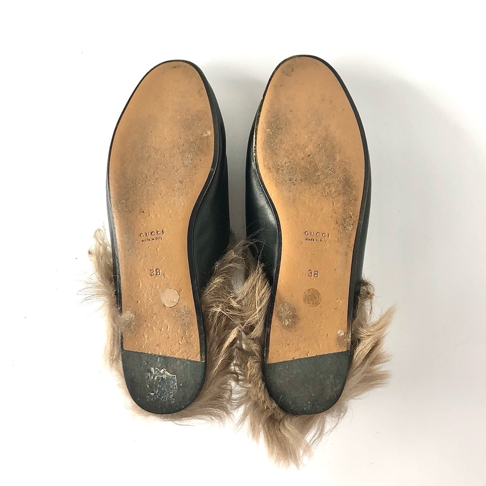 Gucci Horsebit Princetown Black Leather Fur Slip On Mule Loafers 38 - Picture 6 of 7